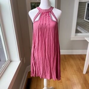 O’Neill Pink Blue White Embroidered Boho Halter Mini Dress Swim Coverup Small